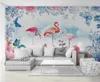 壁紙カスタム壁画3D PO壁紙壁の手に描かれた花のフラミンゴの家の装飾リビングルーム3日間のロール