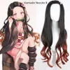 Cosplay Anime Demon Slayer Kimetsu No Yaiba Kamado Nezuko Cosplay Costume perruque sabots tenue Halloween été Version Kimono peignoir Costume