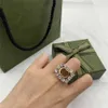 Stylish Diamond Double Letter Ring Rhinestone Designer Open Rings Shiny Crystal La Bague Couple Anello With Gift Box271T
