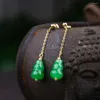 Dangle Oorbellen Natuurlijke Groene Jade Jadeïet Edelsteen Kralen Huwelijkscadeau Klassieke Mooie Vrouwen Moederdag Party Jaar Haak Diy