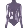 Erotiska sexiga kvinnor mantel Jumpsuit Glossy PVC Leather Female Long Sleeve Bodysuit Back dragkedja Faux LaTex Catsuit Night Club S-7xlanime Costumes