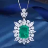 Pendant Necklaces EYIKA Luxury Square Created Ruby Stone Flower Necklace Zircon Sky Blue Pink Green Fusion Crystal Women Jewelry