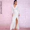 Love&Lemonade Sexy White Deep V-Neck Cut Out Puff Sleeves Glitter Sequins Elastic Material Maxi Dress LM81715 Autumn Winter CJ1912228u