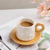 Ensembles de cafés Tasse d'anneau d'arbre en céramique INS haute beauté ménage après-midi thé tasse à café avec plat 2 pièces ensemble créatif simple tasses d'eau