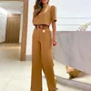 Women's Two Piece Pants Summer Sets For Women Fashion Solid Color Casual Wide-leg Short Sleeves Blouses Suits Elegant Commuting Office