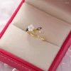 Cluster Rings Simple Shell Flower Ring Women Female Cute Leaves Finger Romantic Birthday Gift Girlfriend Fashion Zircon Stone Jewlery