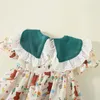 Mädchen Kleider Sommer Baby Mädchen Cartoon Druck Kleidung Spitze Revers Kinder Kleid Pastoralen Stil Bowknot Kinder Kostüm 0 bis 3 Jahre alt Kleinkind 231016