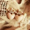 Stud Earrings Fashion Rhinestones Crystal Crown Acrylic Heart For Women Cute Jewelry Korean Girl Lovely Peach Shape