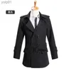 Men's Wool Blends UHYTGF Autumn Winter Solid Trench Coats Men Coat Fashion Double breasted Windbreaker Jacket With Belt Lapel Overcoat Parka 906L231017