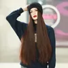 Berets أنيقة Lady Beanies Beanies Long Straight Wigs Hat Women قطعة واحدة القبعات ذات الجودة العالية أغطية طبيعية شتوية دافئة