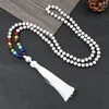 Anhänger Halsketten 7 Chakra 94 Mala Stein Perlen Armband 6mm Schwarze Linie Quaste Halskette Frauen Yoga Heilung Armreif Schmuck geschenk