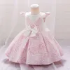 New Girls' Dress with Flying Sleeves Rose Bow Princess Dress Baby Girls' First Year Dress