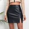 Skirts 2023 Split PU Leather Women's High Waist Crocodile Pattern Black Office Club Sexy Body Mini
