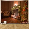 タペストリーセピーエークリスマスソックス暖炉の木お祝い装飾タペストリー印刷ヒッピーヴィンテージ大きな3Dファブリックウォールハンギングタペストリー231017