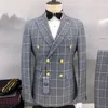 Mens Suits Blazers Fashion Leisure Boutique Double Breasted Plaid Suit 2 Piece Set Drees Jacket Pants Trousers Two Pcs 231016