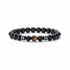 Strand 15pcs Black Matted Bead Bracelet Hematite Opal Tiger's Eye Stone Elasticity For Women Men Jewelry