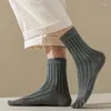 Men's Socks 5 Pairs Thick Five Finger Cotton Mens Mid-tube Vertical Stripe Toe Sock Solid Color Casual Sweat-absorbing Toed