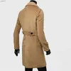 Męskie mieszanki wełny jesienne zima długa płaszcz z podwójnym kolorem solidnym kolorem średniej długości gęsta brytyjska szczupła kurtka gabardina hombrel231017
