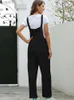 Women's Jumpsuits Rompers 2023 Summer Black Jumpsuit Women Loose Dungarees Overalls Wide Leg Women Long Jumpsuit Ladies Overalls For WomenL231017