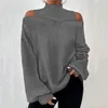 Kvinnors blusar Loose Pullover Top for Women Solid Color Chic Off Shoulder Stylish Hollow Out Rhombus Fall