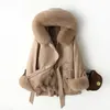 Cappotto di pelliccia con pelliccia di volpe all'interno Giacca invernale da donna Parka Con cappuccio Addensare Capispalla caldo Soprabito Top Giacche a vento Abiti da neve S M L