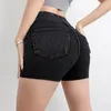 Vestuário de motocicleta Denim Sports Yoga Shorts para mulheres com ajuste apertado cintura alta nádegas para cima e calça de fitness de pêssego