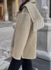 Kvinnorjackor Kvinnor Coat Elegant Loose Scarf Chic Fashion Long Sleeve Pocket Single Breasted Quilted Thick Jacket Winter Lady Jacket Outwear 231016