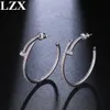 LZX New Trendy Big Round Loop Earring White Gold Color Luxury Cubic Zirconia Paved Hoop Earrings For Women Fashion Jewelry1926
