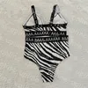 Zebra Print Bathing Suit Sexy Padded Bikini Set Summer Women Beach Party Swimwear Letter One Piece Swimsuit
