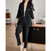 Calças femininas de duas peças outono moda sólida elegante escritório calças terno vintage magro casual blazer jaquetas lápis pantsuit feminino