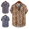 New Fashion High Quality Men Summer Short Sleeve Leopard Print Button Lapel Shirt Loose Blouse Streetwear Mens Vintage shirt237n