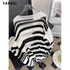 Kvinnors tröjor 2023 Autumn Winter Casual Retro Sticking Long Sleeve Y2K Pullovers Korean Fashion Women Randig Loose Fit Ladies tröja