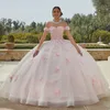 Abiti stile Quinceanera con scollo a cuore rosso chiaro Tulle 3D floreale con spalle scoperte Brithday Dance Party Abito dolce 16 Vestido De 15 Anos