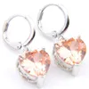 10prs Luckyshine Fashion Shine Heart Fire Morganite Cubic Zirconia Clear Silver Dangle Kolczyki na świąteczne przyjęcie weselne3456