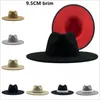 2021 Style britannique hiver laine solide classique Fedoras casquette hommes femmes Panama Jazz chapeaux 9 5CM large bord grand noir rouge fond Fedoras272Z