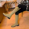 Women 2024 26 Knee-high Boots Autumn Winter Genuine Leather Low Heel Office Lady Shoes Woman Square Toe Motorcycle 66940