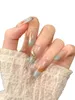 False Nails Handmade Cyan Press On Nail Rhinestone Golden Painting Long Coffin Manual Full Cover Professional Manicure