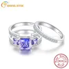 Bonlavie 4ct Created Tanzanite 925 Srebrne pierścionki zaręczynowe 2PCS Pierścienie ślubne