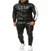 Männer Trainingsanzug PU Patchwork Sweatsuits Männlichen Sets Herbst Winter Sport Tragen Lange Hülse Track Anzüge Männer Trainingsanzug Hosen NEW270H