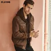 Men's Leather Faux Leather FLAVOR Men's Real Leather Jacket with Removable Hood Brown Jacket Genuine Leather Warm Coat For Men 231016