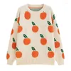 Women's Sweaters OMCHION Knitted Tops Femme 2023 Casual Loose Orange Pattern Oversized Sweater For Women Round Neck Long Sleeve Pullover