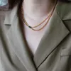 Hänghalsband med 18 K guld svart zirkon dubbel chian halsband kvinnor rostfritt stål smycken chic klänning söt boho ol s japan korean 231110