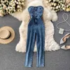 Women's Jumpsuits Rompers Amolapha Women Sexy Button Strapless Slim Denim Jeans Jumpsuits OutfitL231017