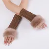 Fünf Finger Handschuhe Frauen Pelzige Warme Ärmel Handschuhe Herbst Winter Dame Faux Kaninchen Fell Fingerlose Elastische Gestrickte Hanf Fäustlinge Kleidung Zubehör 231017