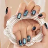 False Nails Blue Glitter Cat Eye Silver Stars Cute Short Press에 멋진 수제 최신 유행 가짜