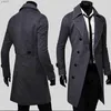 Мужская шерстяная мужская флисовая теплая ветровка, зимняя мужская тонкая стильная куртка-тренч, двубортная длинная куртка, элегантное длинное пальтоL231017