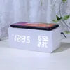 Desk Table Clocks Desk Digital Clock Wooden Alarm Clock Wireless Charging Clok for Table Bedroom Office LED Display Thermometer Humidity Clock 231017