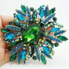 Hela - 2014 New Fashion Elegant Flower Gold -Plated Large Brosch Pin Green Rhinestone Crystal278a