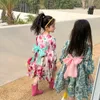Kız elbiseler çiçek kızlar elbise bahar çocuklar rahat uzun kollu moda klasik yaz bezi vestidos 1-9T çocuk moda kıyafeti 231016