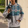 Herrtröjor geometriska mönster män hoodie tryck pullover elegant sport tröja med dragkammare långärmad front fram
